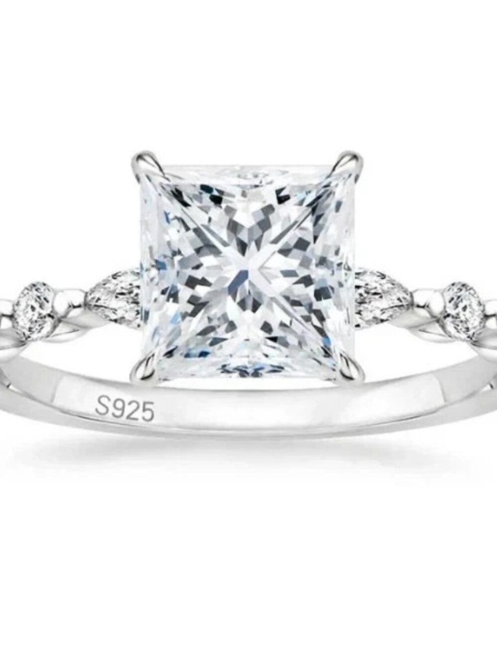 925 Sterling Silver CZ Band Ring – Princess Cut Women’s Jewelry